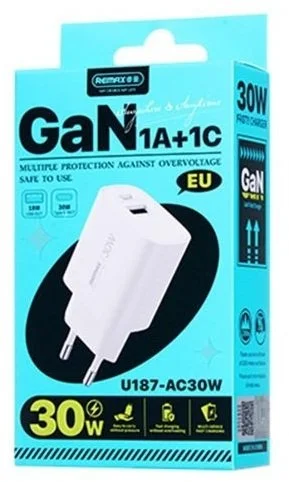 Фото: Зарядний пристрій Remax GaN Fast Charger A/C PD 30W White (6954851247128) № 2 | KTC