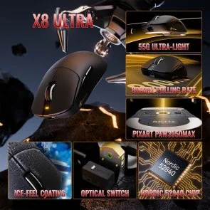 Фото: Миша Attack Shark X8 Ultra WL/BT/USB Black (X8ULTRAB_AS) № 4 | KTC