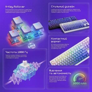 Фото: Клавіатура Proove Gaming Rampage WL/BT/USB Gradient Purple/White (WKRM00022419) № 11 | KTC