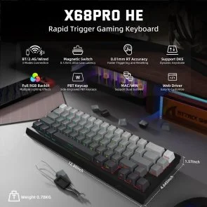 Фото: Клавіатура Attack Shark X68 Pro HE WL/BT/USB Moonlit Night (X68PROHEML_AS) № 5 | KTC