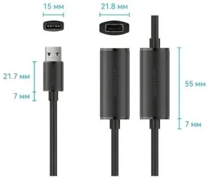 Фото: Кабель Vention CBKBQ USB 2.0 AM / AF 20m Active Black № 4 | KTC