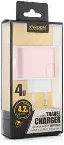 Мережевий зарядний пристрій JoyRoom L-M403 4xUSB 4.2A рожевий