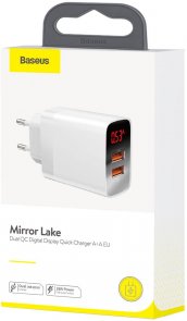 Зарядний пристрій Baseus Mirror Lake Dual QC Digital Display White (CCJMHA-A02)