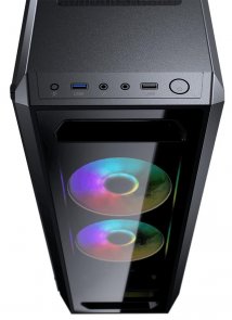 ATX, Cougar MX350 RGB, No PSU, Fan 2x12cm, 1xUSB2.0, 1xUSB3.0, Black, прозоре бокове скло ( Gaming )