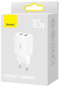 Зарядний пристрій Baseus Compact Charger 2U 10.5W White (CCXJ010202)