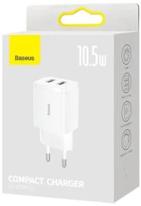 Фото: Зарядний пристрій Baseus Compact Charger 2U 10.5W White (CCXJ010202) № 5 | KTC