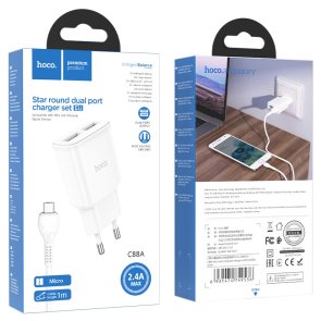  Зарядний пристрій Hoco C88A Star Round White with MicroUSB cable (C88A_MicroB_White)