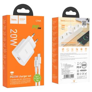 Зарядний пристрій Hoco C94A Metro 20W with Type-C cable (C94A White Type-C)