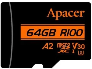Фото: FLASH пам'ять Apacer R100 UHS-I U3 V30 A2 Micro SDXC 64GB with adapter (AP64GMCSX10U8-R) № 3 | KTC