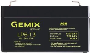 Фото: Батарея для ДБЖ Gemix LP6-1.3 6V 1.2Ah Black № 2 | KTC