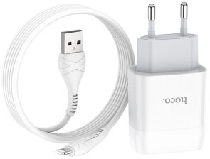 Зарядний пристрій Hoco C72A Glorious 2.1A White with AM/Lightning (6931474712998)