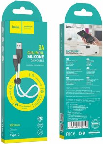 Кабель Hoco X21 Plus Silicone 3A AM / Type-C 1m Black/White (6931474711915)