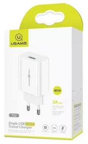 Зарядний пристрій Usams US-CC083 T22 Single QC3.0 White (CC83TC01)