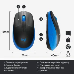 Фото: Миша Logitech M190 Full Size Wireless Blue (910-005907) № 6 | KTC