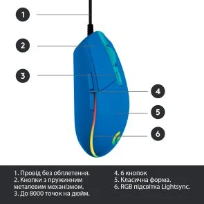 Фото: Миша Logitech G102 Lightsync Blue (910-005801) № 4 | KTC