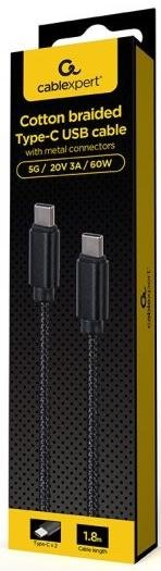 Кабель Cablexpert 3A 60W Type-C / Type-C 1.8m Black (CCDB-mUSB2B-CMCM-6)