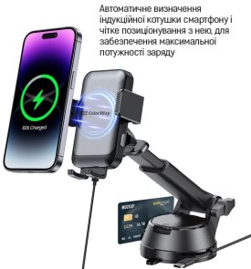 Кріплення для мобільного телефону ColorWay AutoSense Car Wireless Charger 2 Dashboard/Air Vent 15W (CW-CHAW040Q-BK)