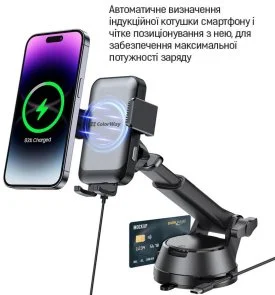 Фото: Кріплення для мобільного телефону ColorWay AutoSense Car Wireless Charger 2 Dashboard/Air Vent 15W (CW-CHAW040Q-BK) № 4 | KTC
