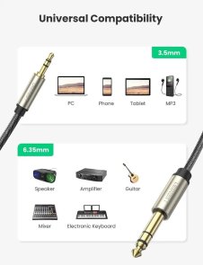 AV127 Jack 3.5mm M to Jack 6.35mm M 2m Gray