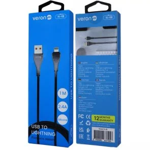 Фото: Кабель Veron SL08 Silicon 2.4A AM / Lightning 1m Black (SL08 Black) № 3 | KTC