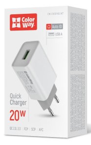 Зарядний пристрій ColorWay 1xUSB Quick Charge 3.0 4A 20W White (CW-CHS014Q-WT)