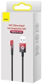Фото: Кабель Baseus MVP 2 Elbow-shaped 2.4A AM / Lightning 1m Black/Red (CAVP000020) № 8 | KTC