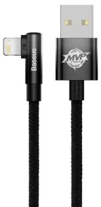 Фото: Кабель Baseus MVP 2 Elbow-shaped 2.4A AM / Lightning 2m Black (CAVP000101) № 2 | KTC