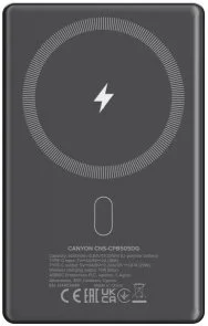 Фото: Батарея універсальна Canyon OnCharge 505 Slim Magsafe 5000mAh 20W Dark Grey (CNS-CPB505DG) № 3 | KTC