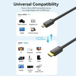 Фото: Кабель Vention v2.0 4K 60Hz HDMI / MicroHDMI 1m Black (AGIBF) № 4 | KTC