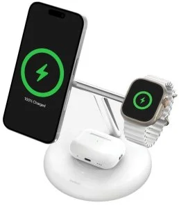 Фото: Бездротова зарядна станція Belkin BoostCharge Pro 3in1 Qi2 15W White (WIZ023VFWH) № 3 | KTC