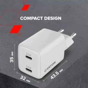 Фото: Зарядний пристрій Canyon CU35CC PD GaN 35W White (CNS-CUW35CC) № 11 | KTC