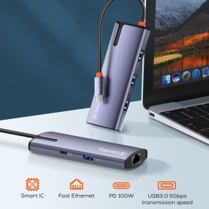 USB-хаб ColorWay USB-C 6in1 Type C PD 100W (CW-HUB03)