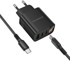 Зарядний пристрій BOROFONE BA98A Ilustre QC3.0 PD 30W Black with Type-C/Type-C (6941991120534)