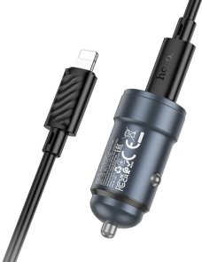 Автомобільний зарядний пристрій Hoco Z57 Glorious 30W Metal Gray with Type-C/Lightning (6942007633062)