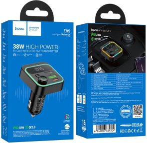 FM-Трансмітер + АЗП Hoco E85 Tiger 38W Black (6942007634304)