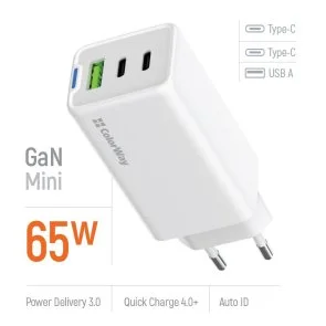 Фото: Зарядний пристрій ColorWay GaN Mini 65W White (CW-CHS058PD-WT) № 7 | KTC