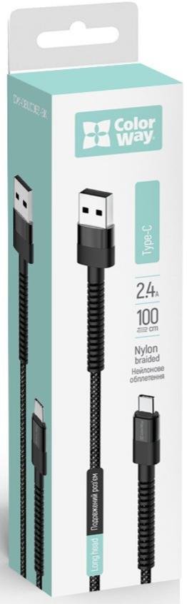 Кабель ColorWay 2.4A AM / Type-C 1m Black (CW-CBUC063-BK)