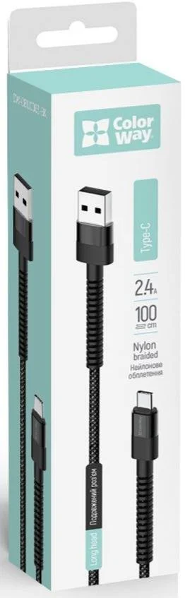 Фото: Кабель ColorWay 2.4A AM / Type-C 1m Black (CW-CBUC063-BK) № 4 | KTC