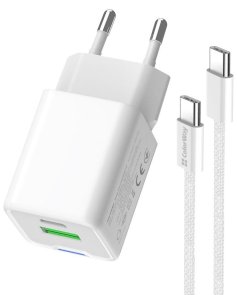 Зарядний пристрій ColorWay GaN Mini QC PD 35W White with Type-C / Type-C (CW-CHS055PDC-WT)