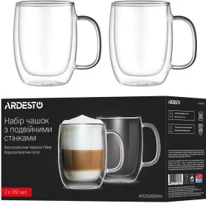 Фото: Набір чашок Ardesto 350ml 2pcs Clear (AR2635BWH) № 5 | KTC