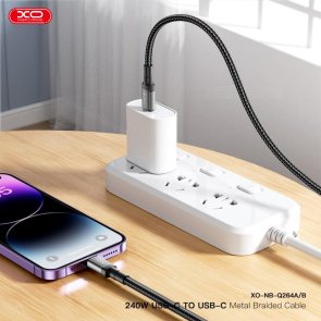 Кабель XO NBQ264A High Power Braided 240W Type-C / Type-C 2m Black (NBQ264B_С_Black)