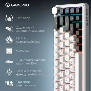 Фото: Клавіатура GamePro Asgard Valhalla MK210B Pro RGB WL/BT/USB White (MK210W Pro) № 16 | KTC