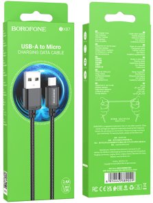 Кабель BOROFONE BX87 Sharp 2.4A AM / MicroB 1m Black (6974443389029)