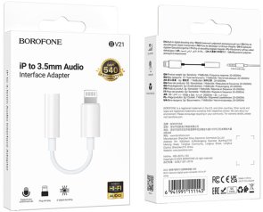 Перехідник BOROFONE BV21 Genuine Lightning M / Jack 3.5mm F White (6941991111143)