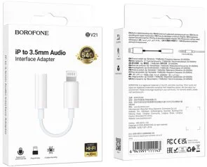 Фото: Перехідник BOROFONE BV21 Genuine Lightning M / Jack 3.5mm F White (6941991111143) № 3 | KTC