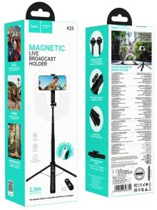 Селфі монопод Hoco K25 Sherkhan magnetic aluminum alloy live broadcast holder Black (6942007646314)