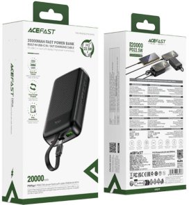 Батарея універсальна Acefast M14 20000mAh 22.5W Black with Cable Type-C (6974316283966)