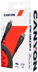 Кабель Canyon MFI-4 18W Type-C / Lightning 1.2m Black (CNS-MFIC4B)