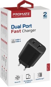 Зарядний пристрій Promate BiPlug-2 Black (biplug-2.black)