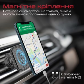 Кріплення для мобільного телефону Promate Ventmag-xl Black (ventmag-xl.black)